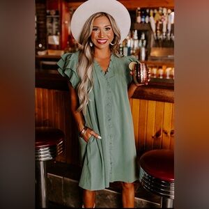 Miranda ruffle sleeve v neck frilled shift dress